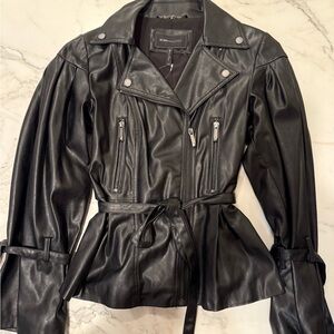 BCBGMaxAzria Black Belted Leather Jacket